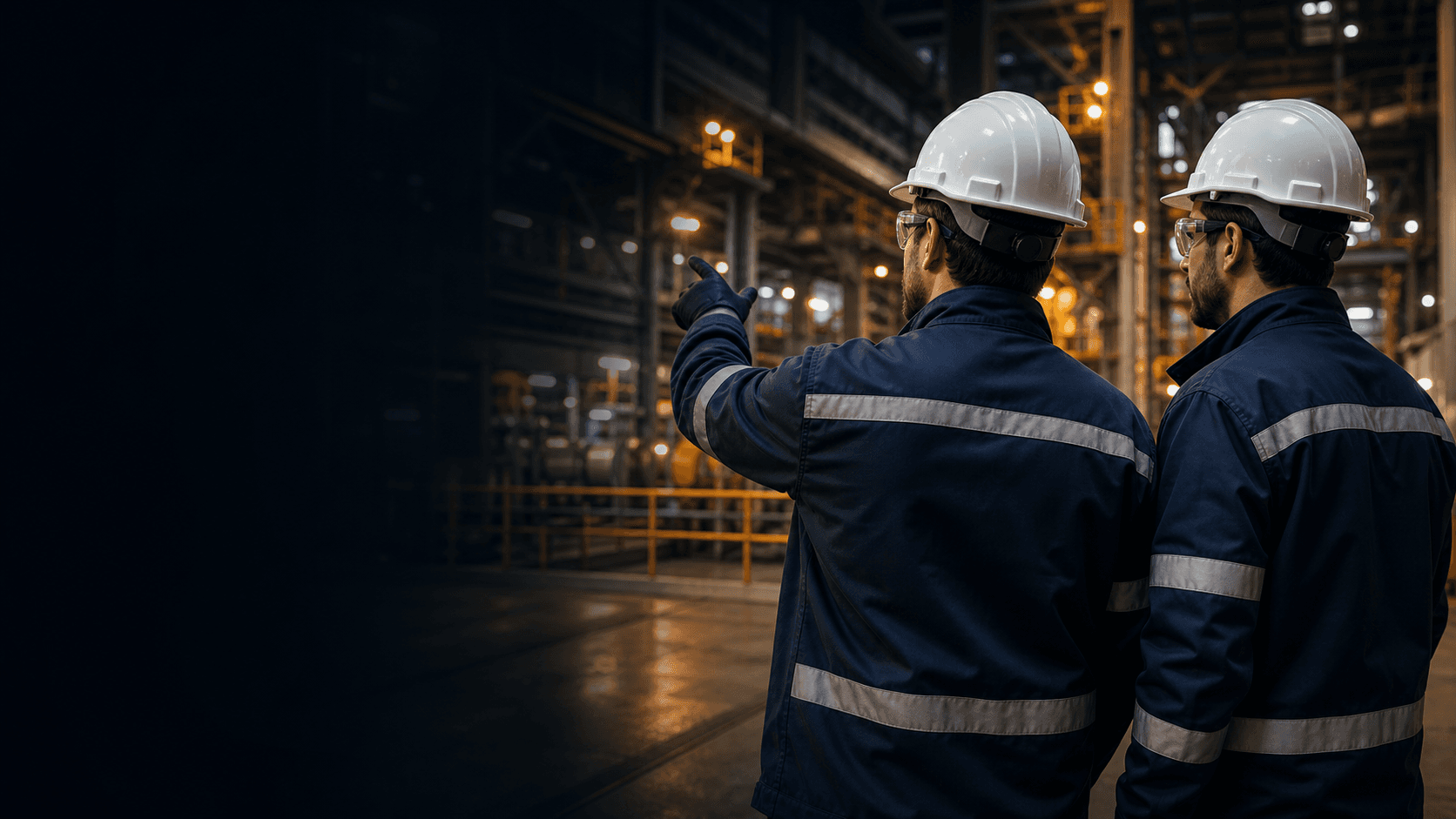 Trabajadores industriales usando elementos de proteccion personal